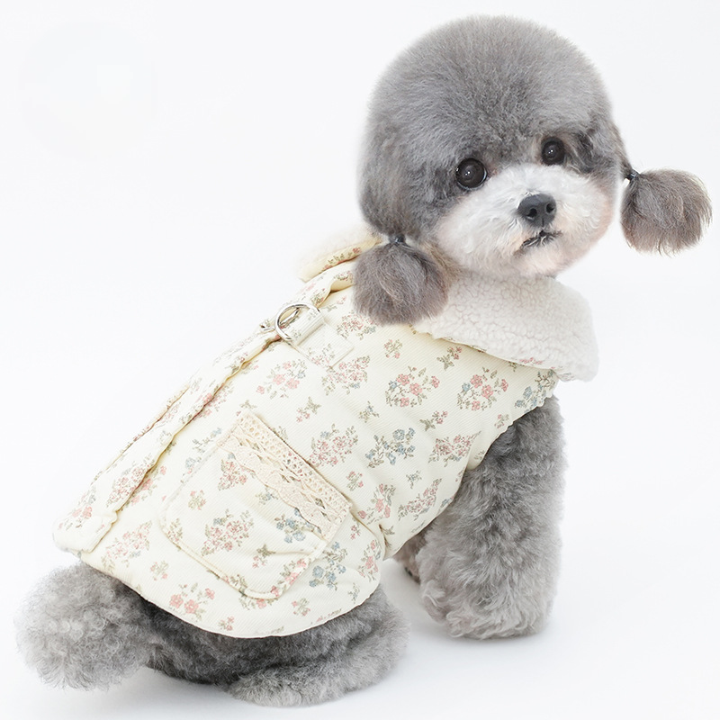 Pet Floral Vest Plush Collar Winter Warmth