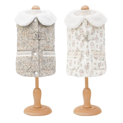 Pet Floral Vest Plush Collar Winter Warmth 01