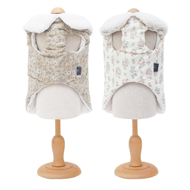 Pet Floral Vest Plush Collar Winter Warmth