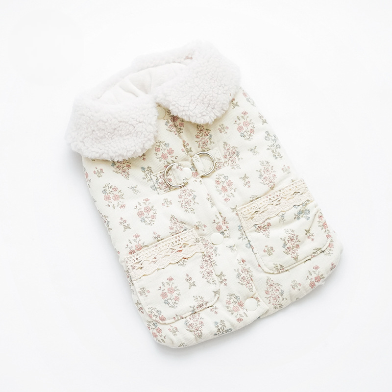 Pet Floral Vest Plush Collar Winter Warmth