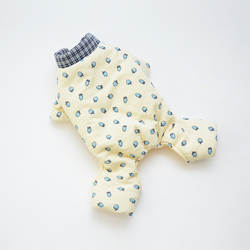 Pet Strawberry Print Jumpsuit Plush Cotton Winter Warm