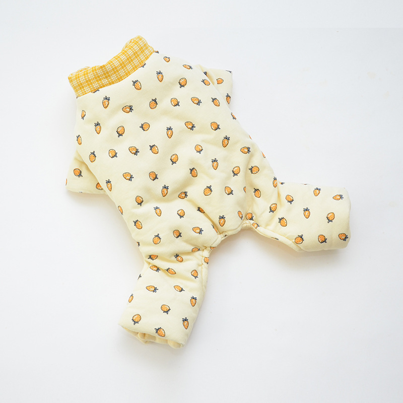 Pet Strawberry Print Jumpsuit Plush Cotton Winter Warm