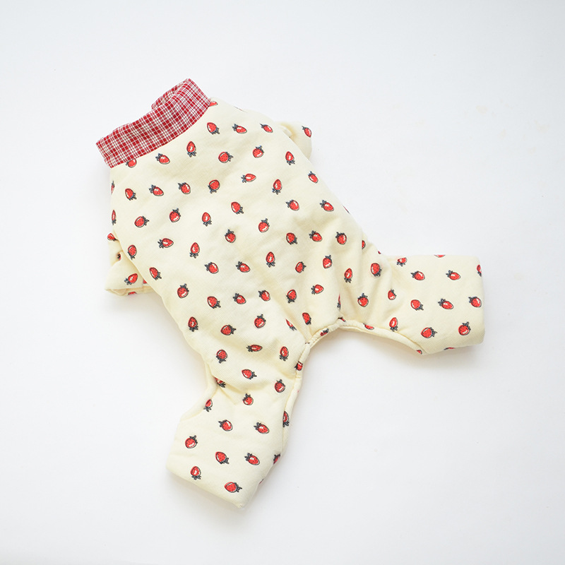 Pet Strawberry Print Jumpsuit Plush Cotton Winter Warm
