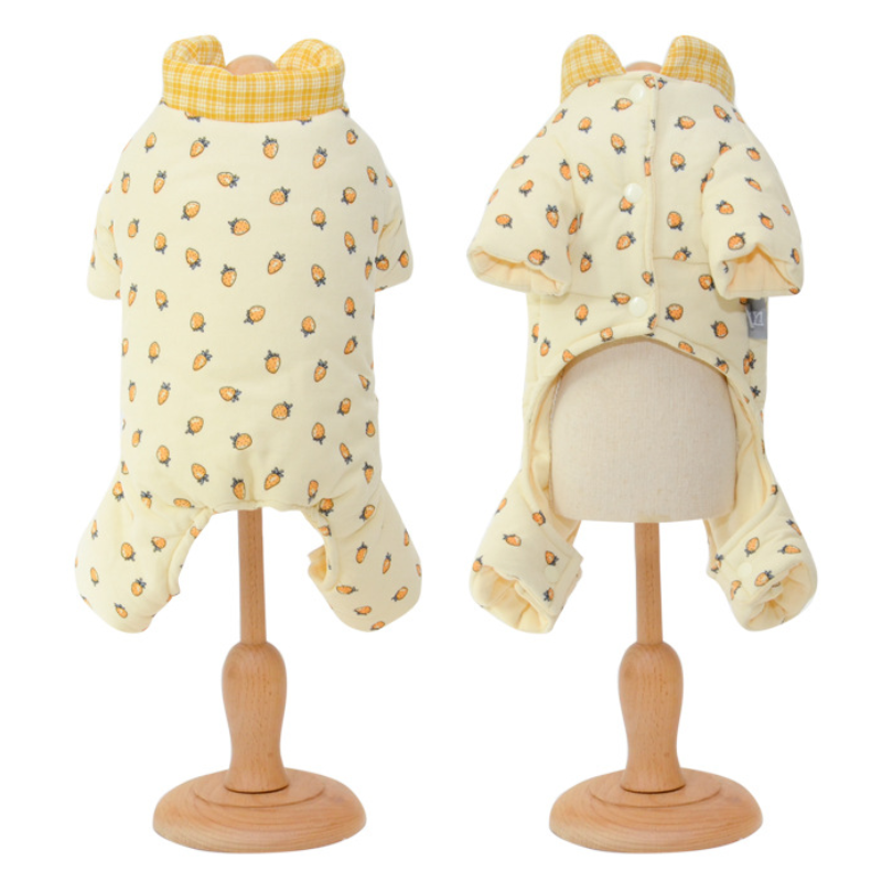 Pet Strawberry Print Jumpsuit Plush Cotton Winter Warm