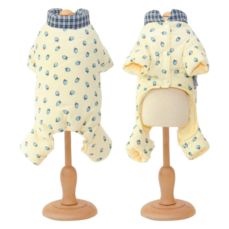 Pet Strawberry Print Jumpsuit Plush Cotton Winter Warm