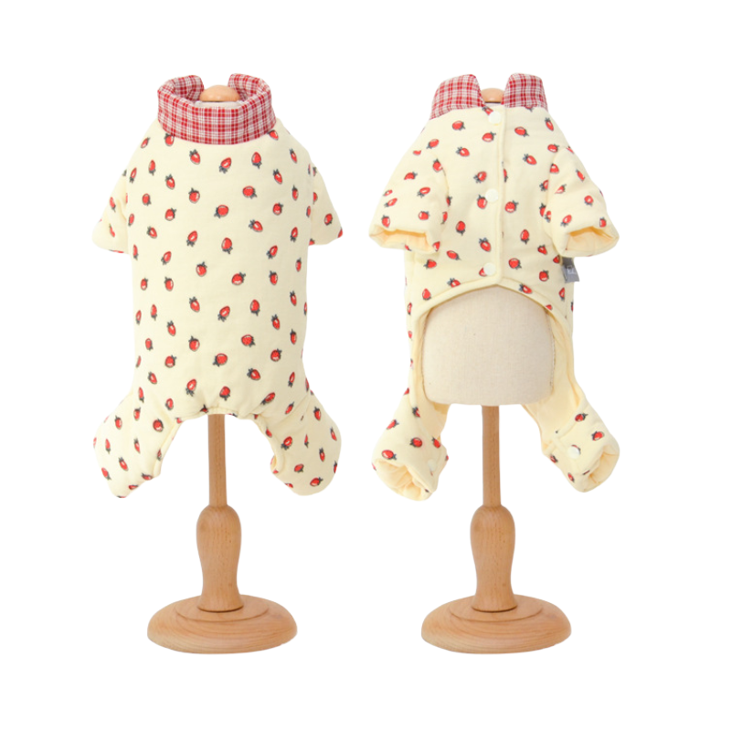 Pet Strawberry Print Jumpsuit Plush Cotton Winter Warm