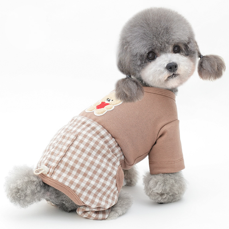 Checkered Dog Four - legged Garment for Cold Seasons