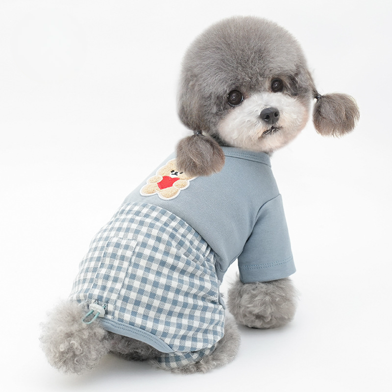 Checkered Dog Four - legged Garment for Cold Seasons