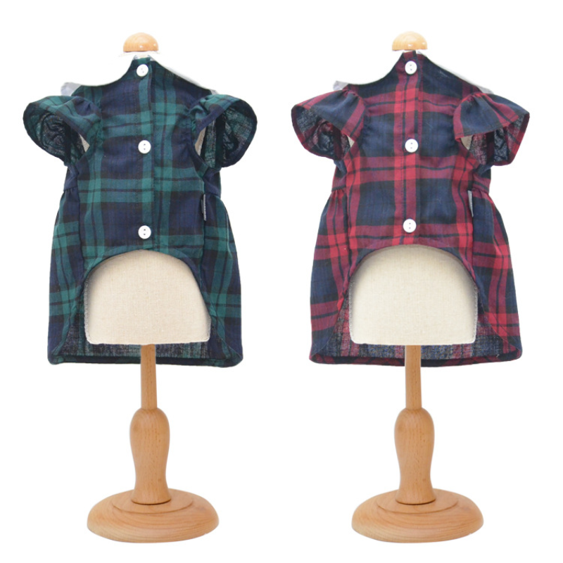 Spring Summer Plaid Button Pet Dress