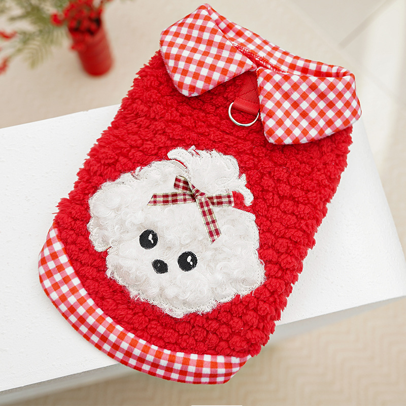 Red Plush Checkered Pet Two-Legged Shirt