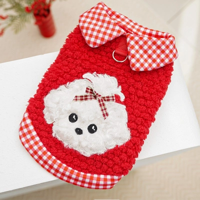 Red Plush Checkered Pet Two-Legged Shirt 02