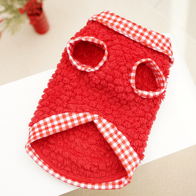Red Plush Checkered Pet Two-Legged Shirt