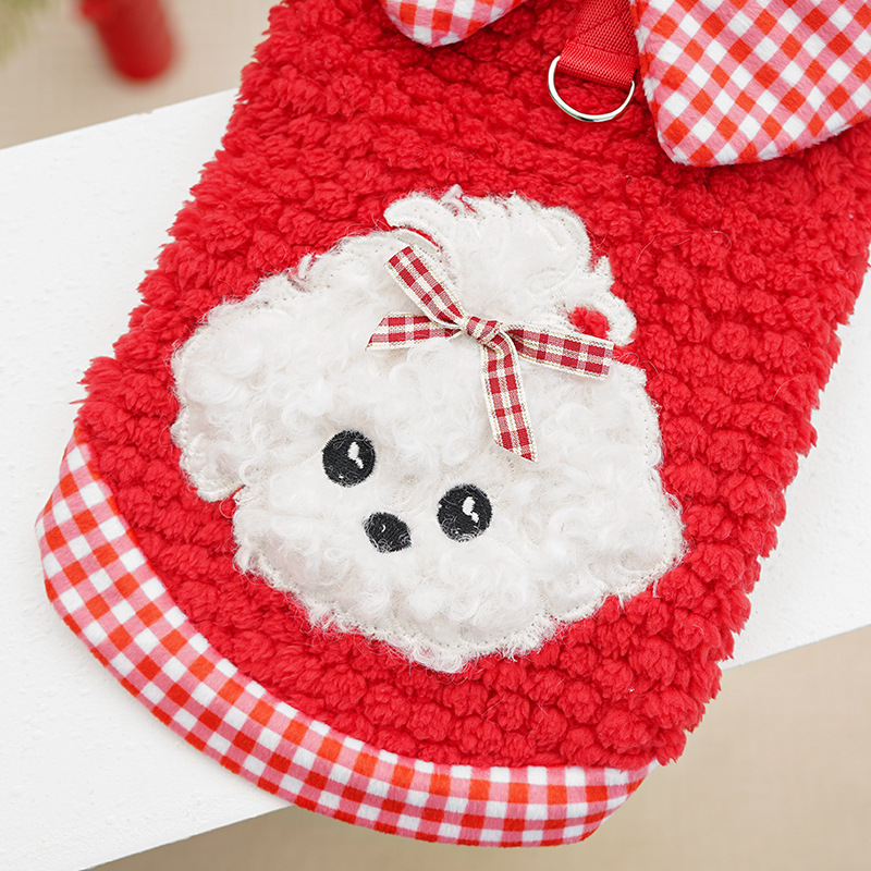 Red Plush Checkered Pet Two-Legged Shirt