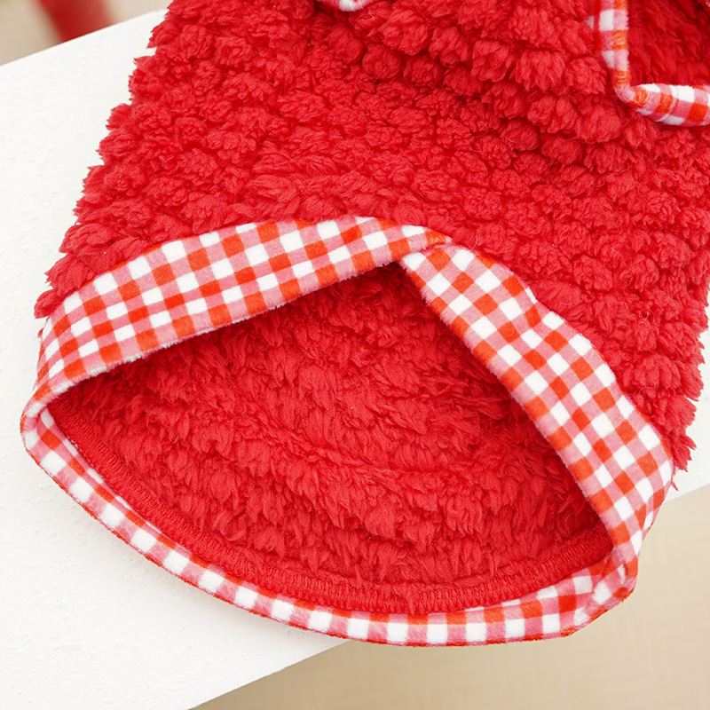 Red Plush Checkered Pet Two-Legged Shirt
