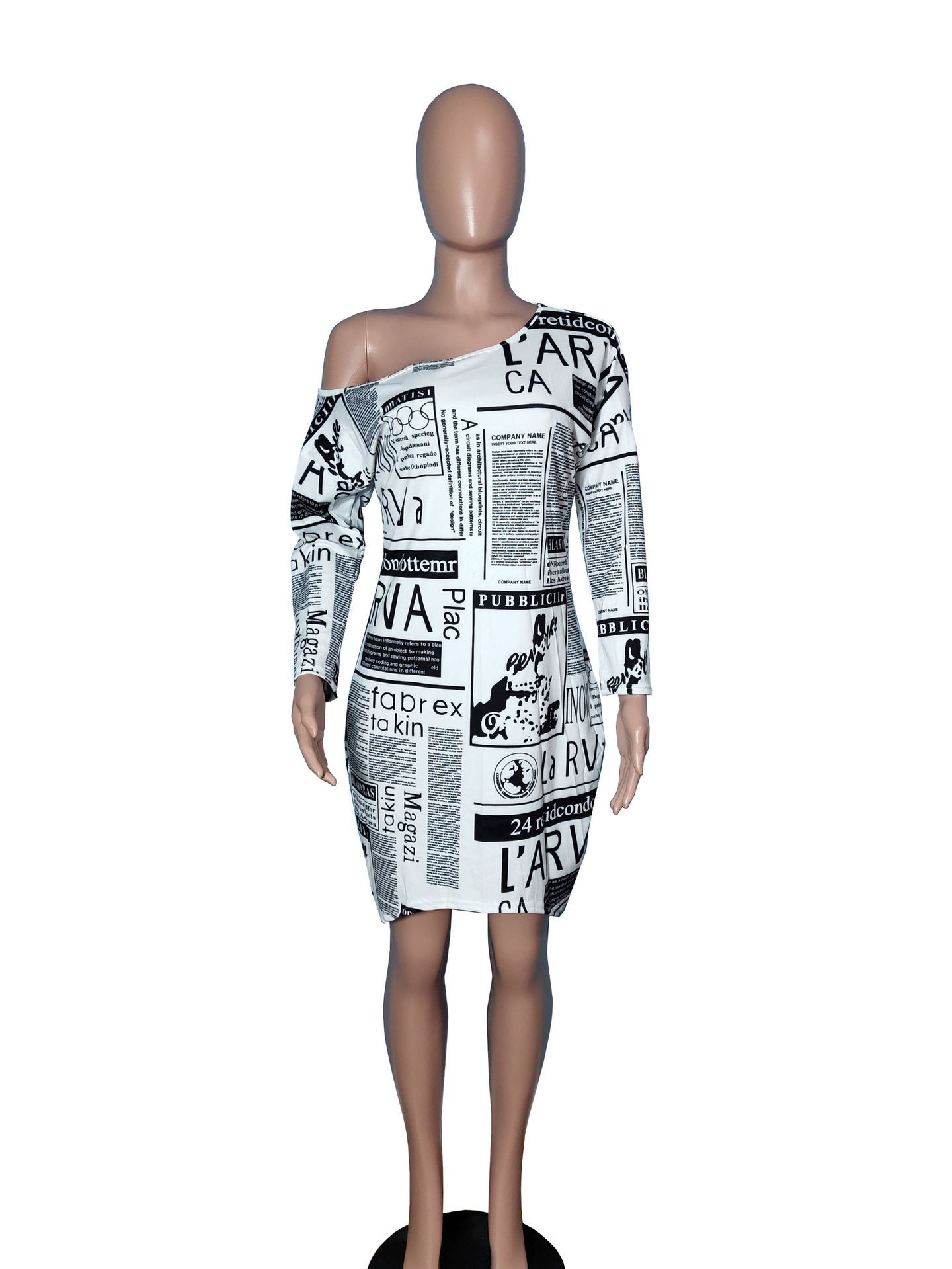 Fashionable Casual Sloping Shoulder Loose Letter Printed Dress