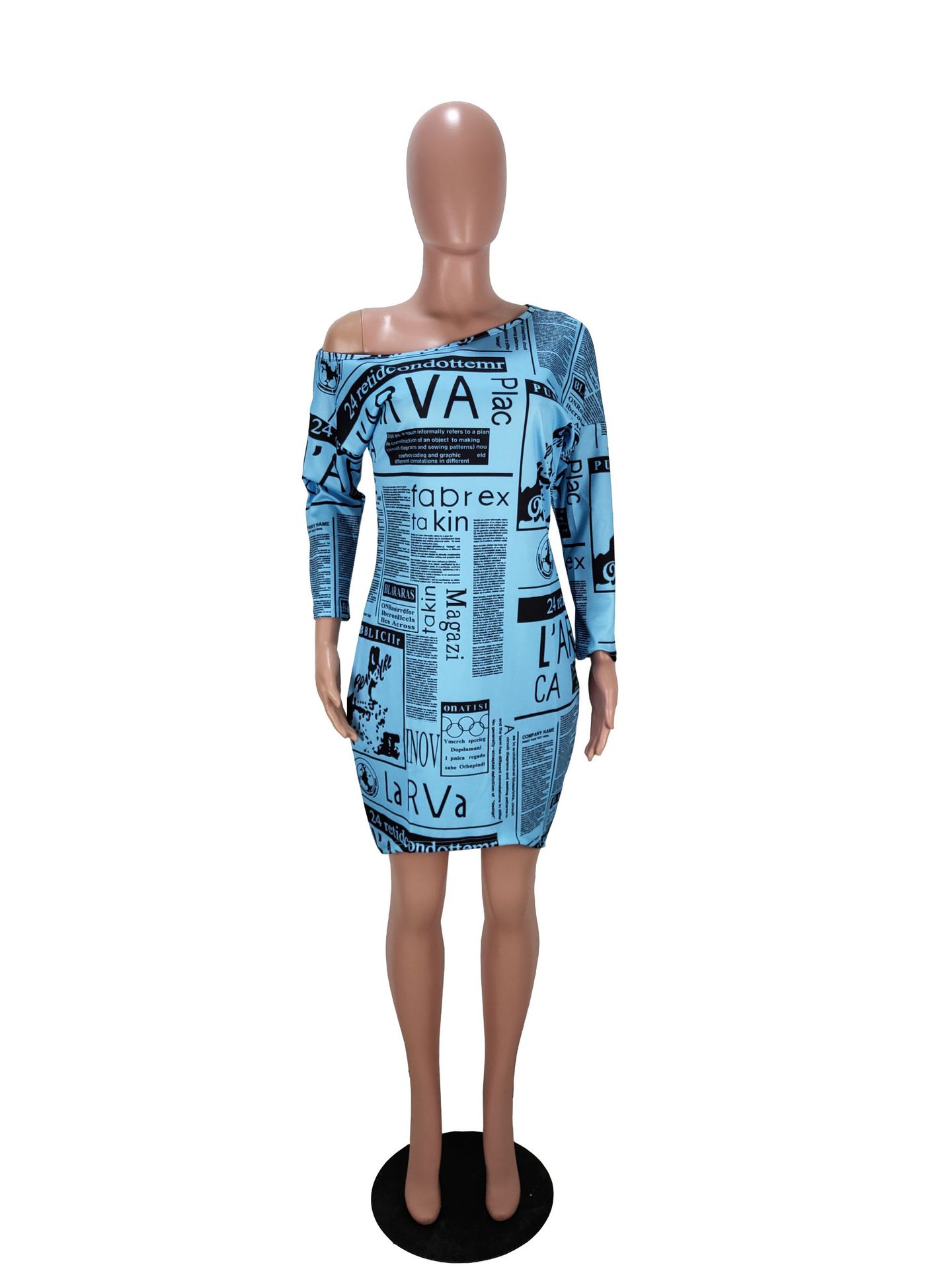 Fashionable Casual Sloping Shoulder Loose Letter Printed Dress