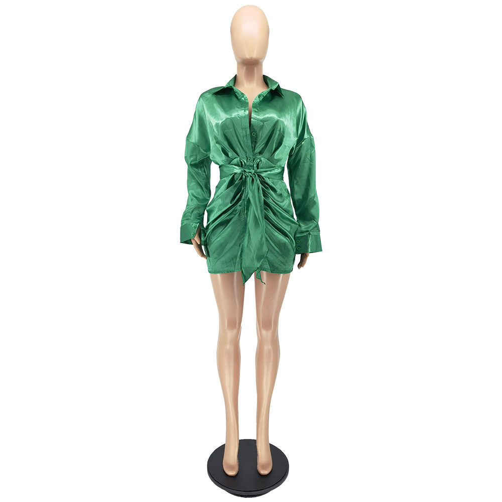 Spring and Autumn Fashion Solid Color Button Strap Dress