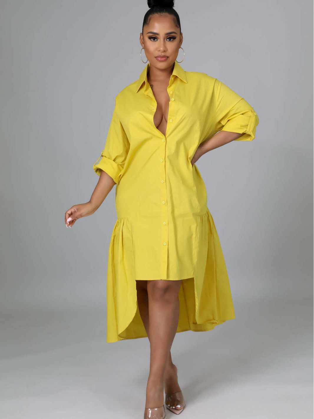 Women'S Fashion Loose Casual Button Up Shirt Skirt