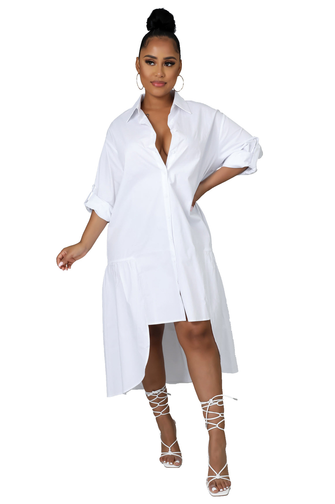 Women'S Fashion Loose Casual Button Up Shirt Skirt