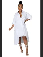 Women'S Fashion Loose Casual Button Up Shirt Skirt