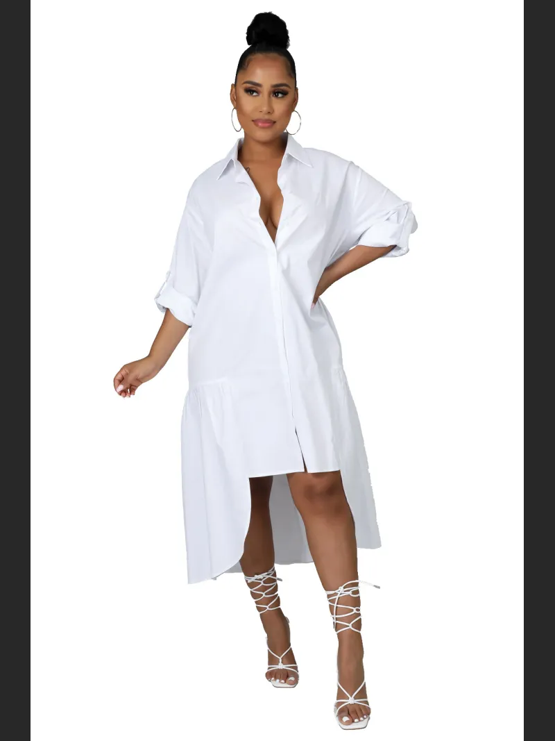 Women'S Fashion Loose Casual Button Up Shirt Skirt