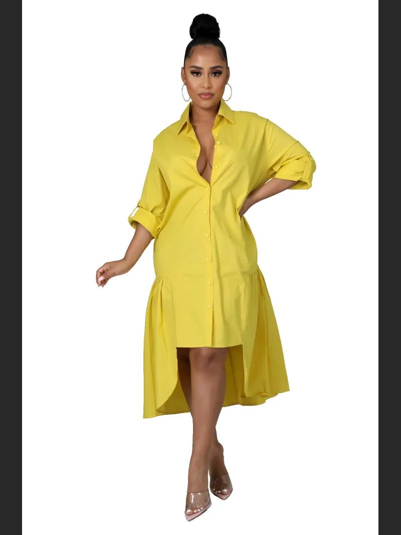 Women'S Fashion Loose Casual Button Up Shirt Skirt
