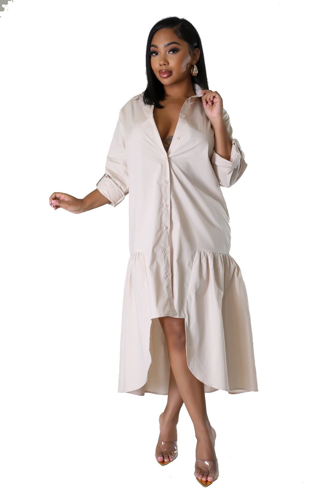 Women'S Fashion Loose Casual Button Up Shirt Skirt