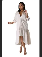 Women'S Fashion Loose Casual Button Up Shirt Skirt