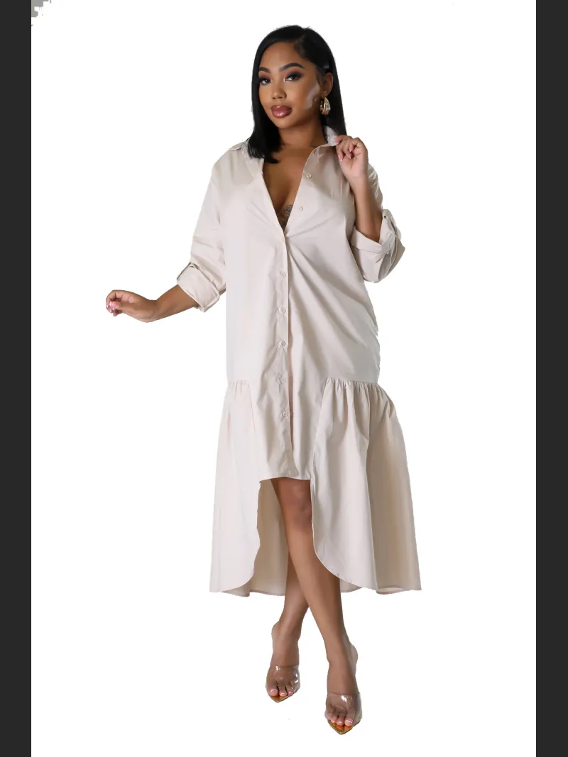 Women'S Fashion Loose Casual Button Up Shirt Skirt