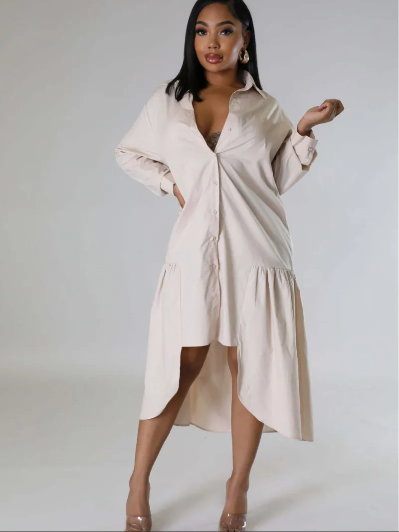 Women'S Fashion Loose Casual Button Up Shirt Skirt
