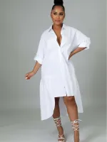 Women'S Fashion Loose Casual Button Up Shirt Skirt