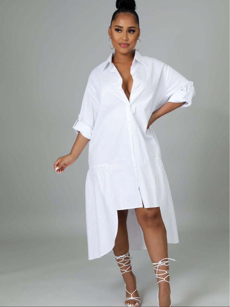 Women'S Fashion Loose Casual Button Up Shirt Skirt