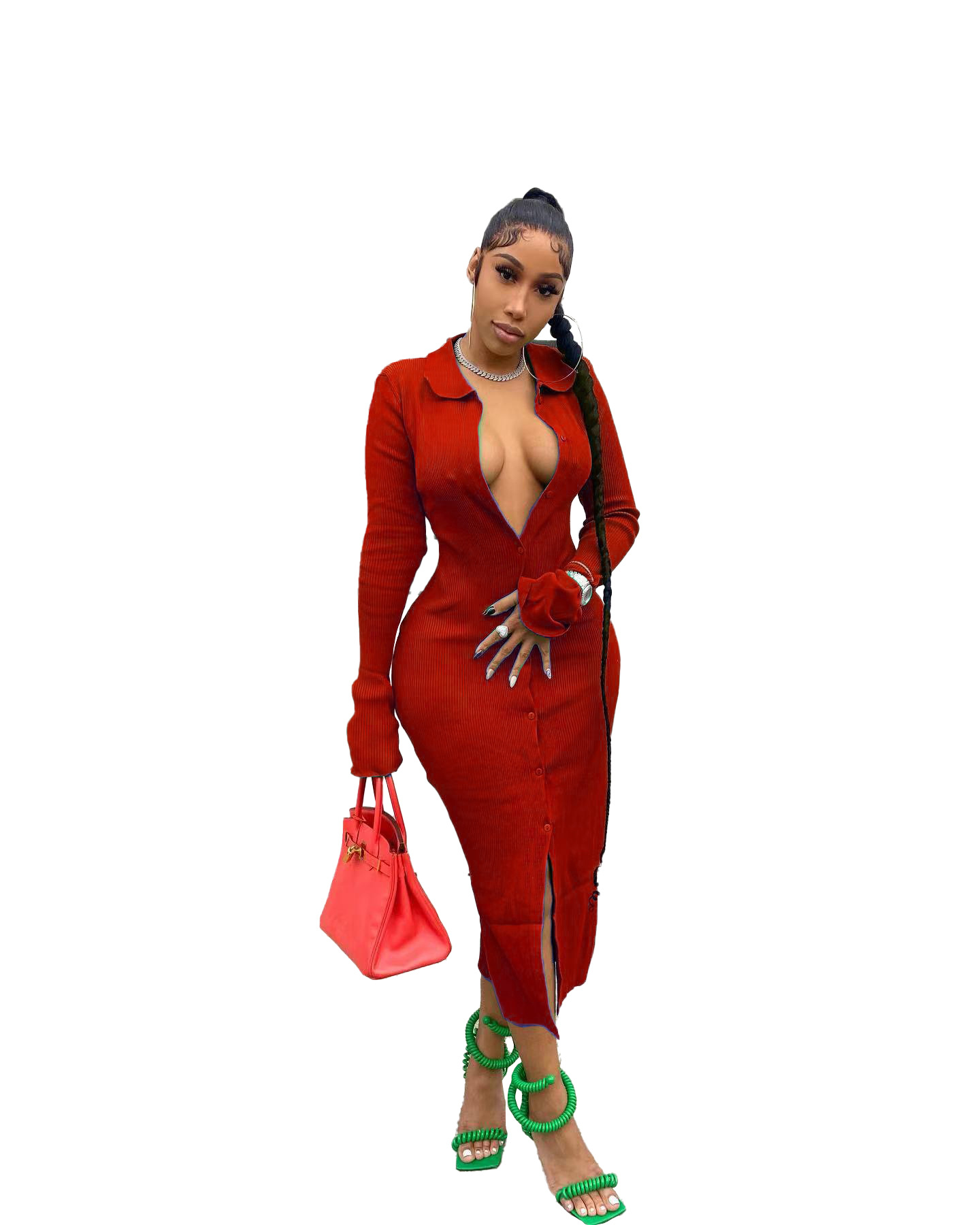 Autumn And Winter Fashion Pit Striped Flared Sleeve Dress