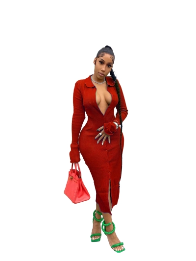 Autumn And Winter Fashion Pit Striped Flared Sleeve Dress 01