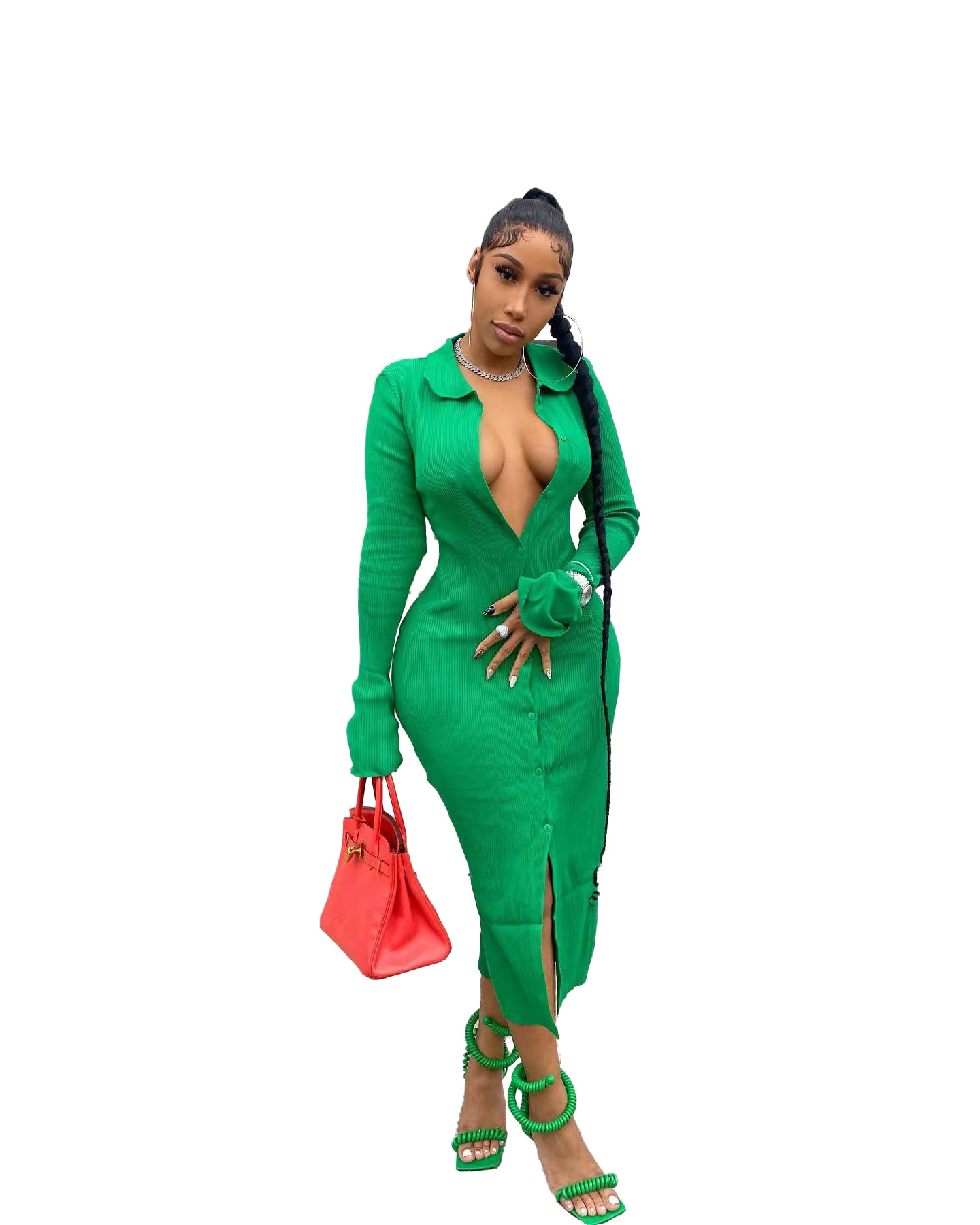 Autumn And Winter Fashion Pit Striped Flared Sleeve Dress