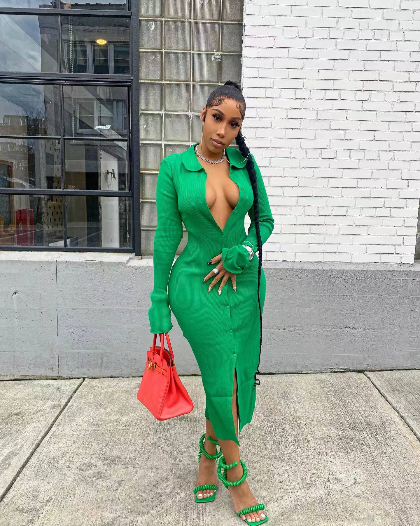 Autumn And Winter Fashion Pit Striped Flared Sleeve Dress