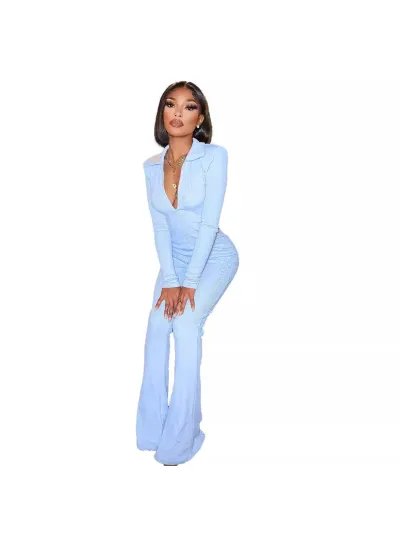 Autumn And Winter Fashion Ribbed Zipper Solid Color Jumpsuit 01