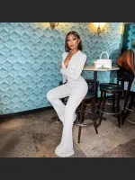 Autumn And Winter Fashion Ribbed Zipper Solid Color Jumpsuit
