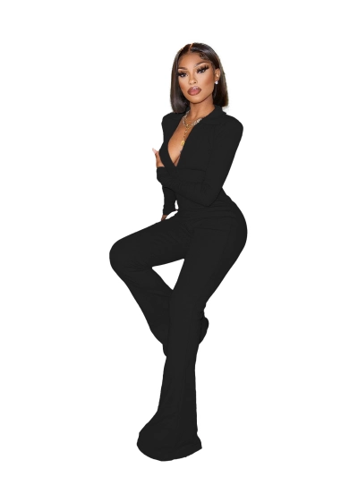 Autumn And Winter Fashion Ribbed Zipper Solid Color Jumpsuit 02