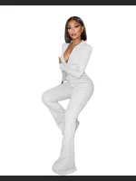 Autumn And Winter Fashion Ribbed Zipper Solid Color Jumpsuit