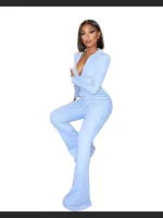 Autumn And Winter Fashion Ribbed Zipper Solid Color Jumpsuit