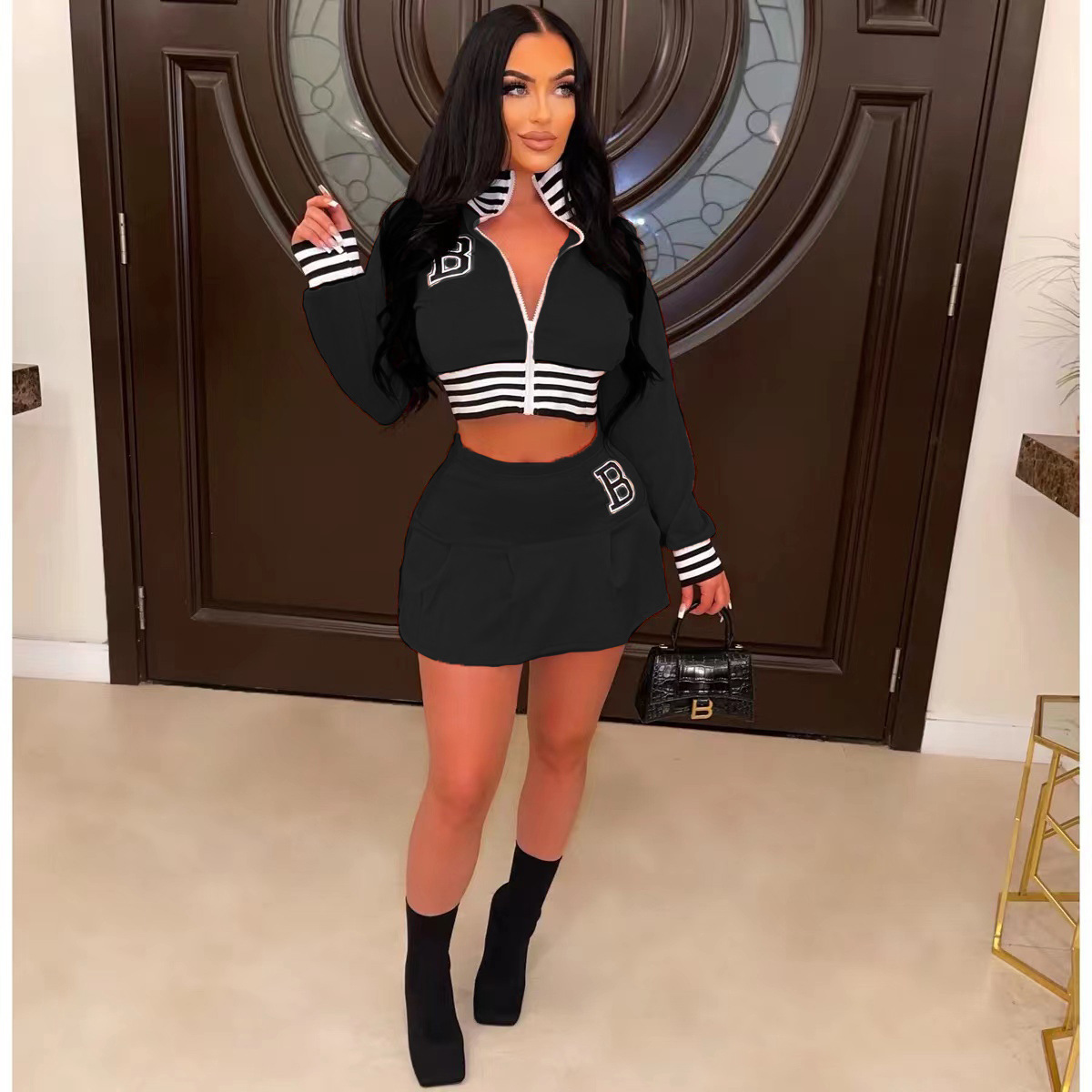 Autumn And Winter Fashionable Baseball Uniform Letter Skirt Set