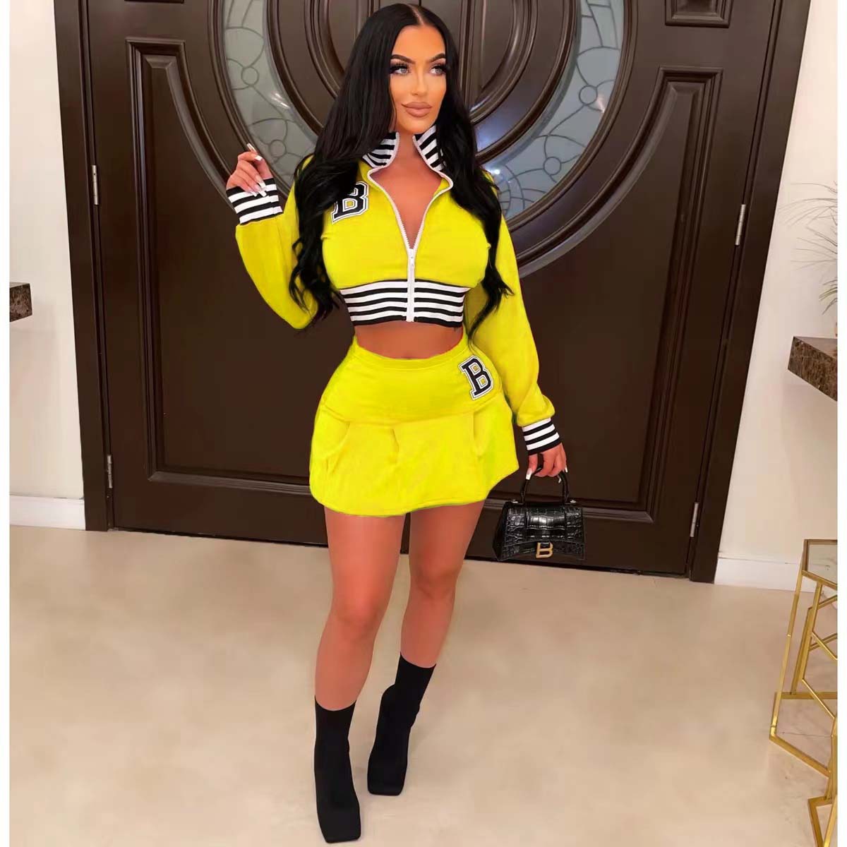 Autumn And Winter Fashionable Baseball Uniform Letter Skirt Set