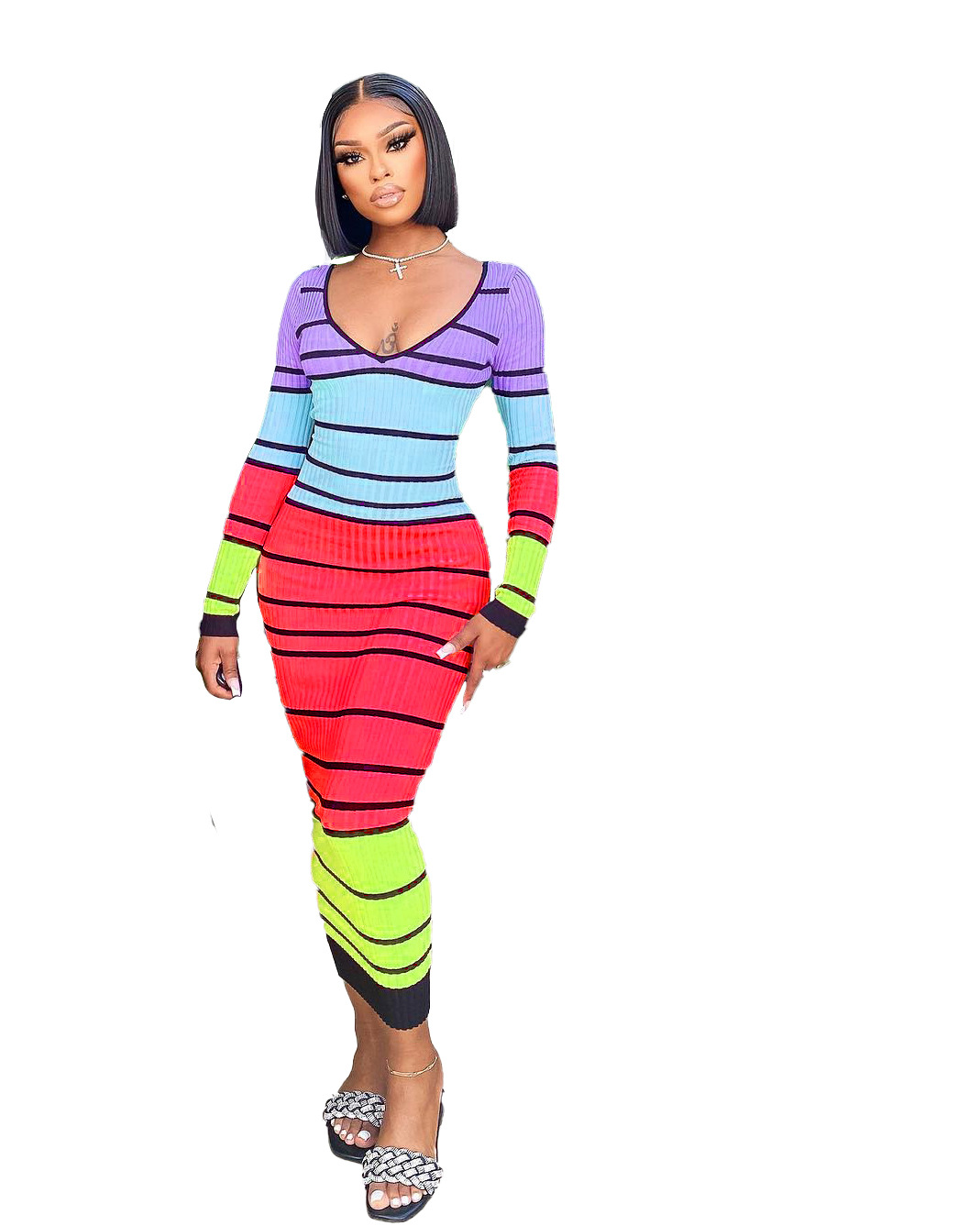 Autumn And Winter Striped Strap Dress