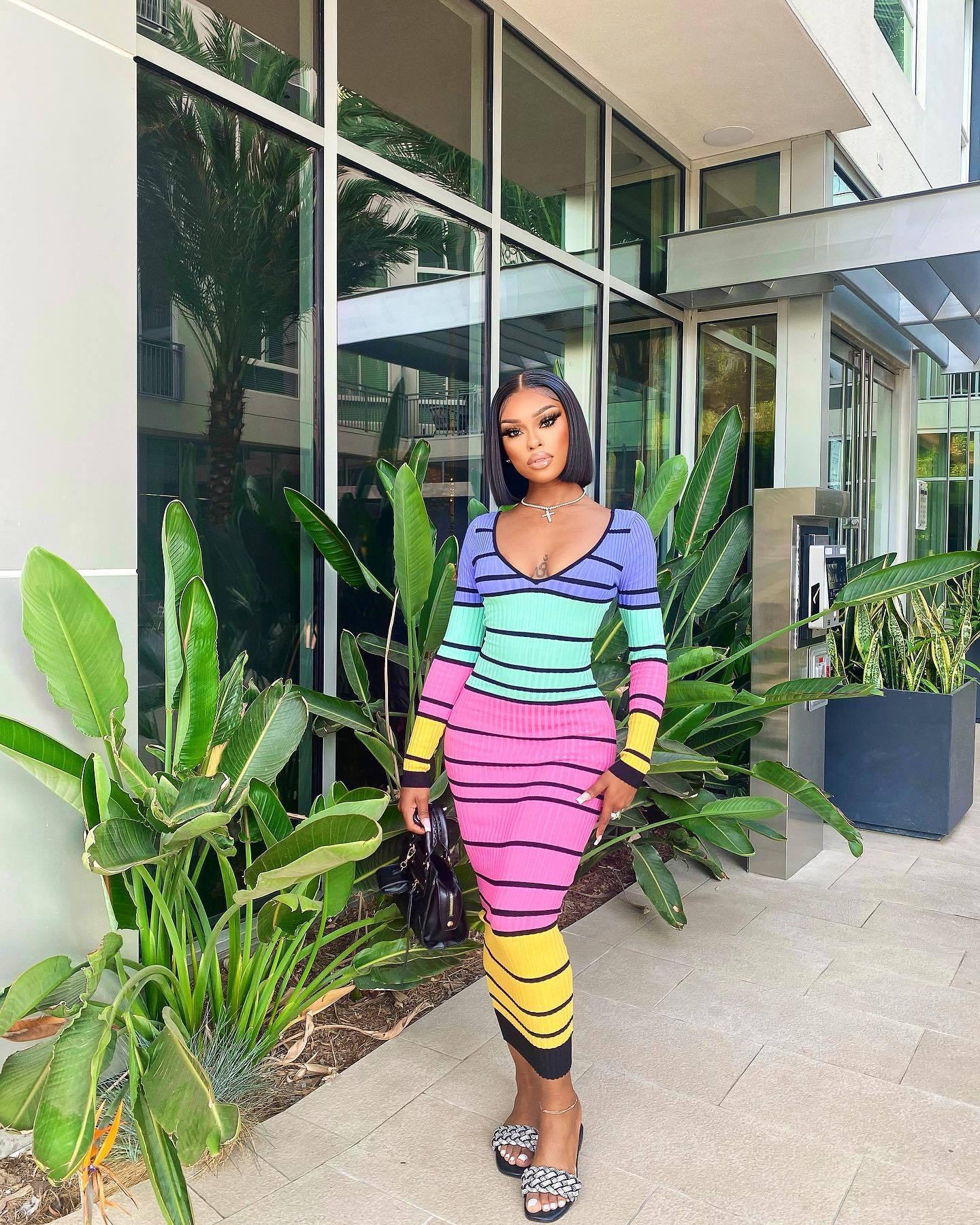 Autumn And Winter Striped Strap Dress