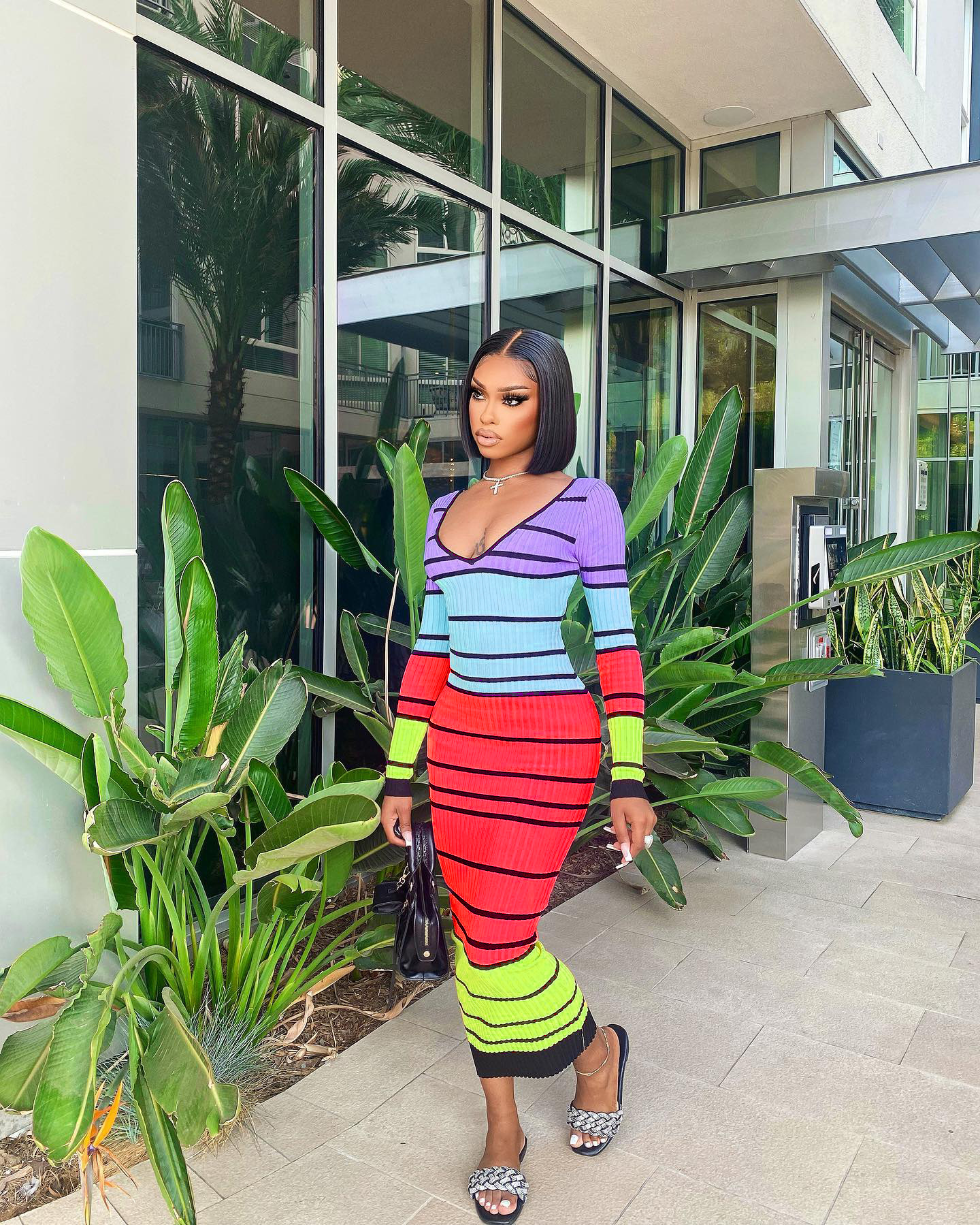 Autumn And Winter Striped Strap Dress