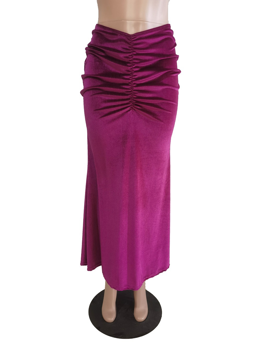 Casual Pleated V-Shaped Waist And Hip Lifting Velvet Skirt