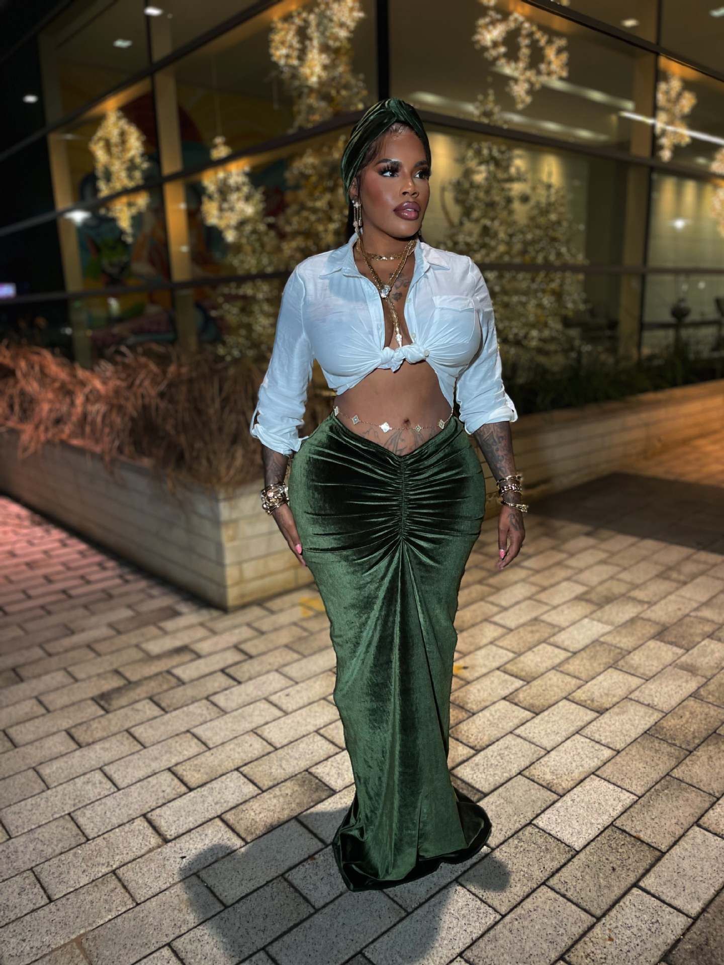 Casual Pleated V-Shaped Waist And Hip Lifting Velvet Skirt