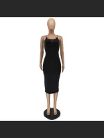Chain Tight Solid Color Round Neck Sleeveless Off Shoulder Dress