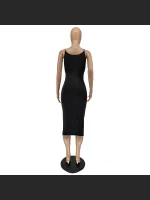 Chain Tight Solid Color Round Neck Sleeveless Off Shoulder Dress